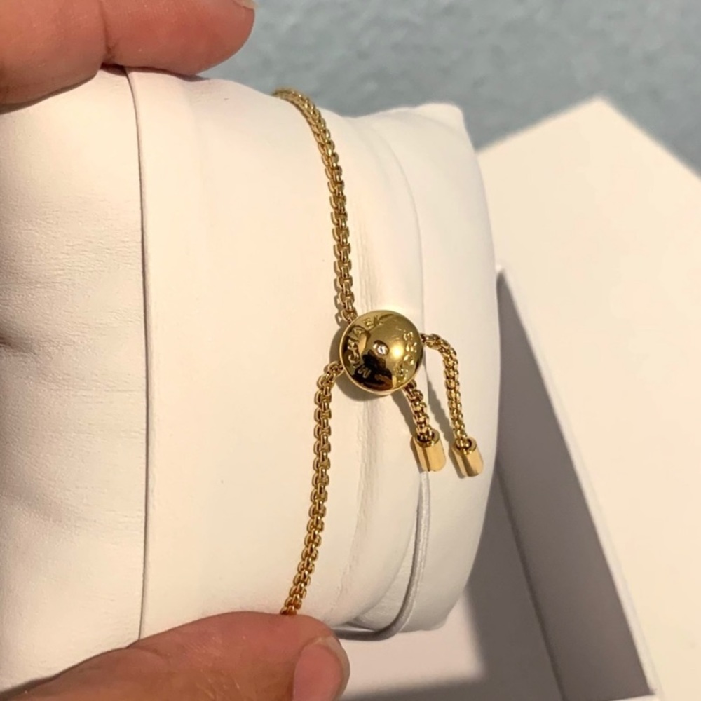 NWT authentic MK gold pave logo slider bracelet - Picture 6 of 6
